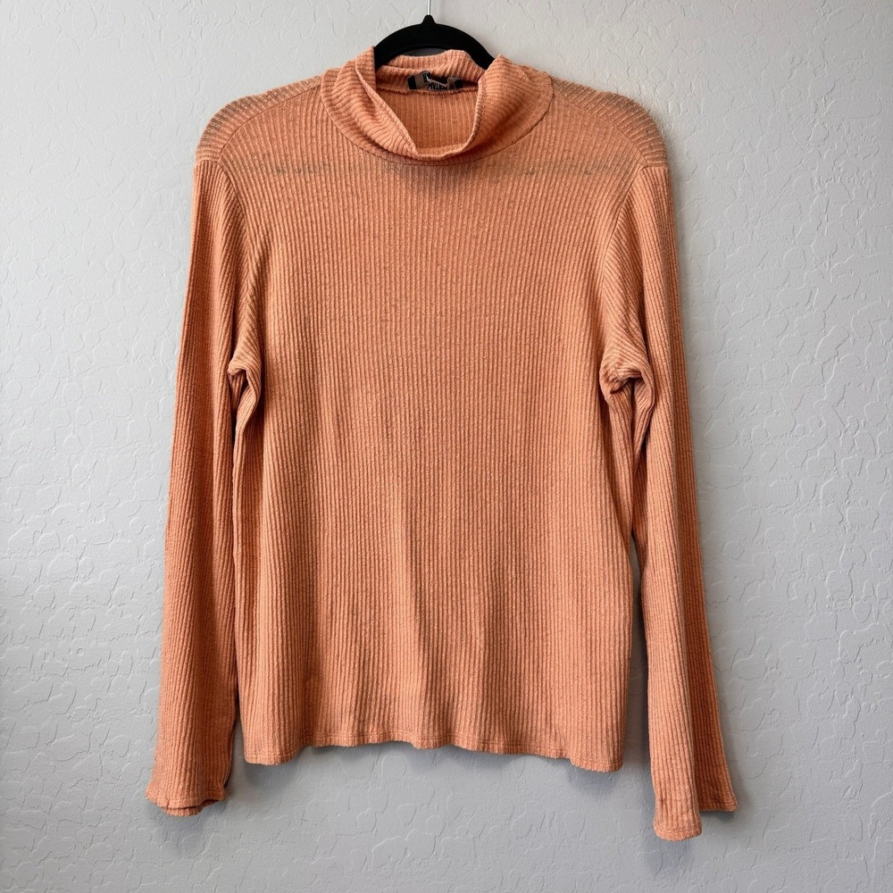 Reformation Large Turtleneck Top Terracotta Long Sleeve Ribbed Knit Tencel Slim